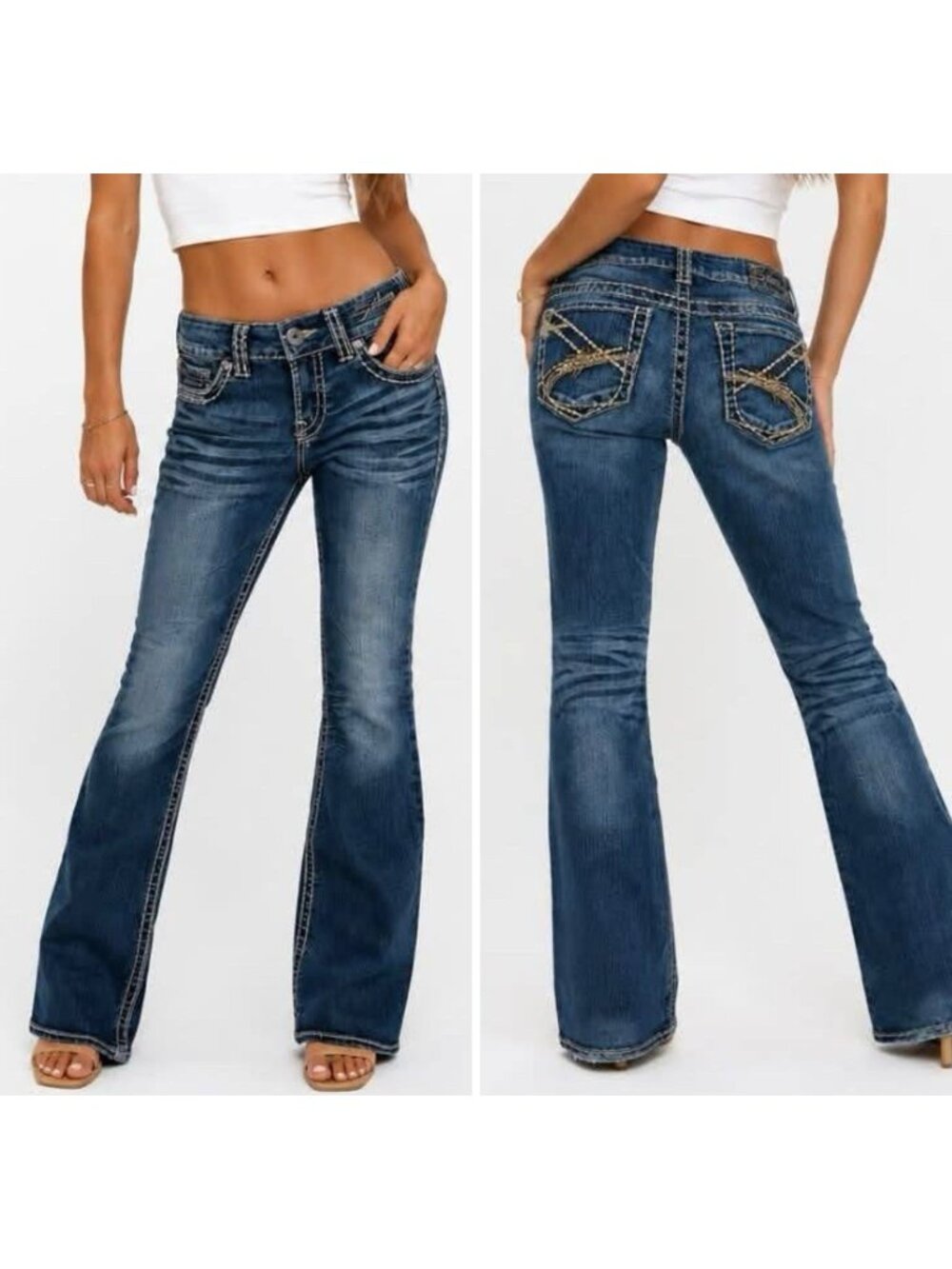 Silver Suki Boot Cut Womens Jeans Size 27 Blue Y2K Low Rise Cowgirl Whiskering